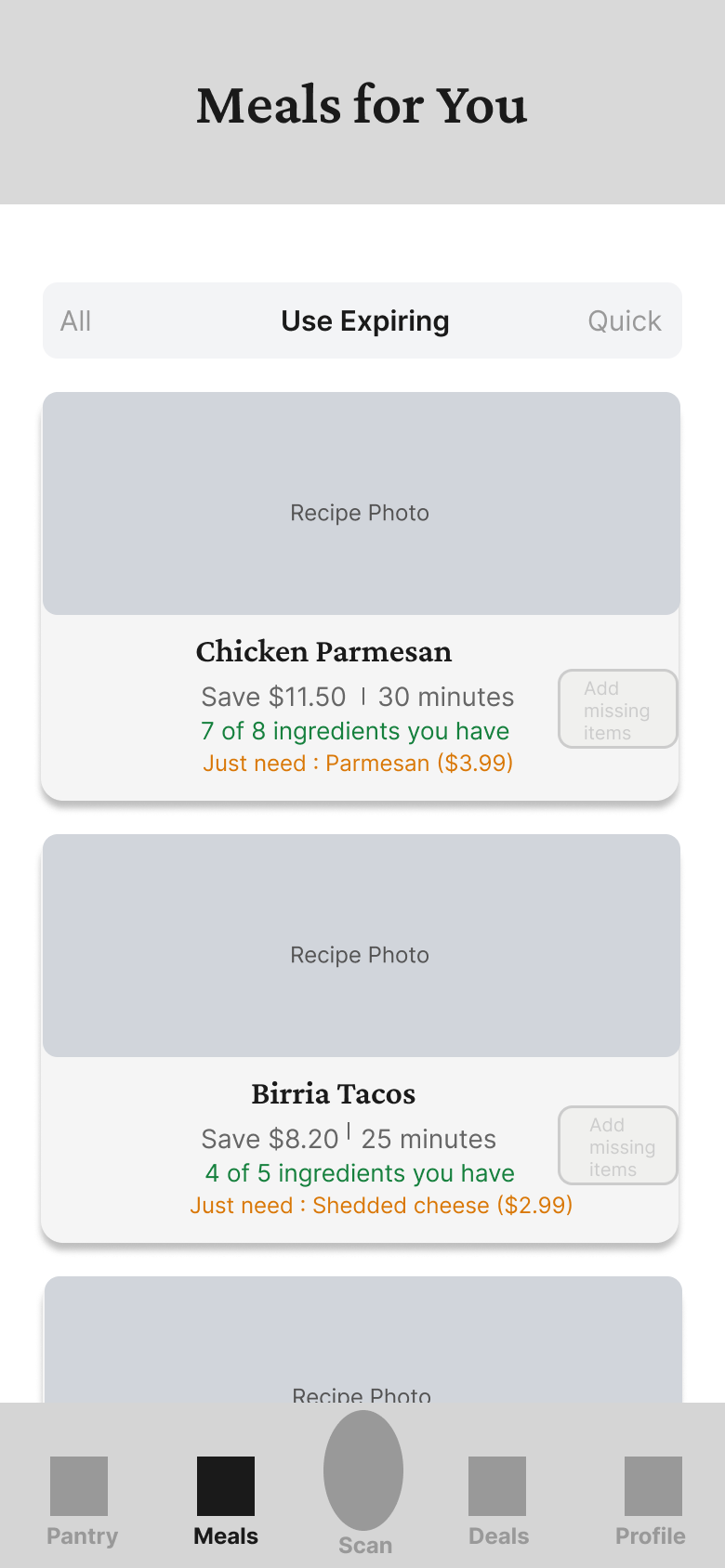 Meals wireframe