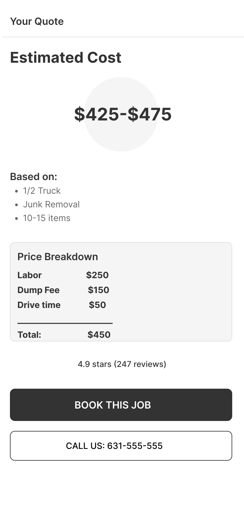 Quote Result wireframe