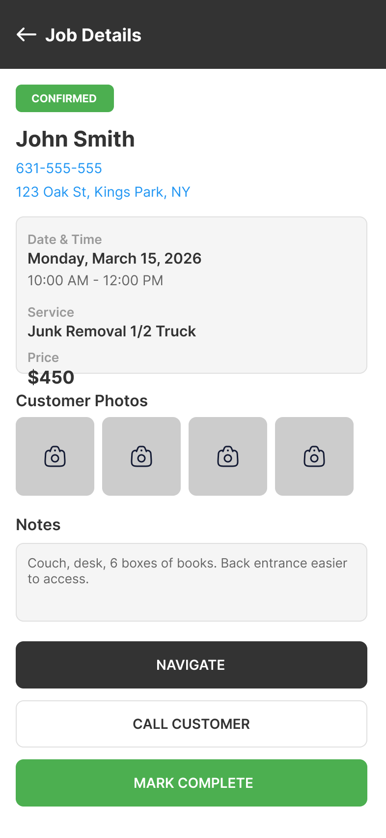 Job Details wireframe