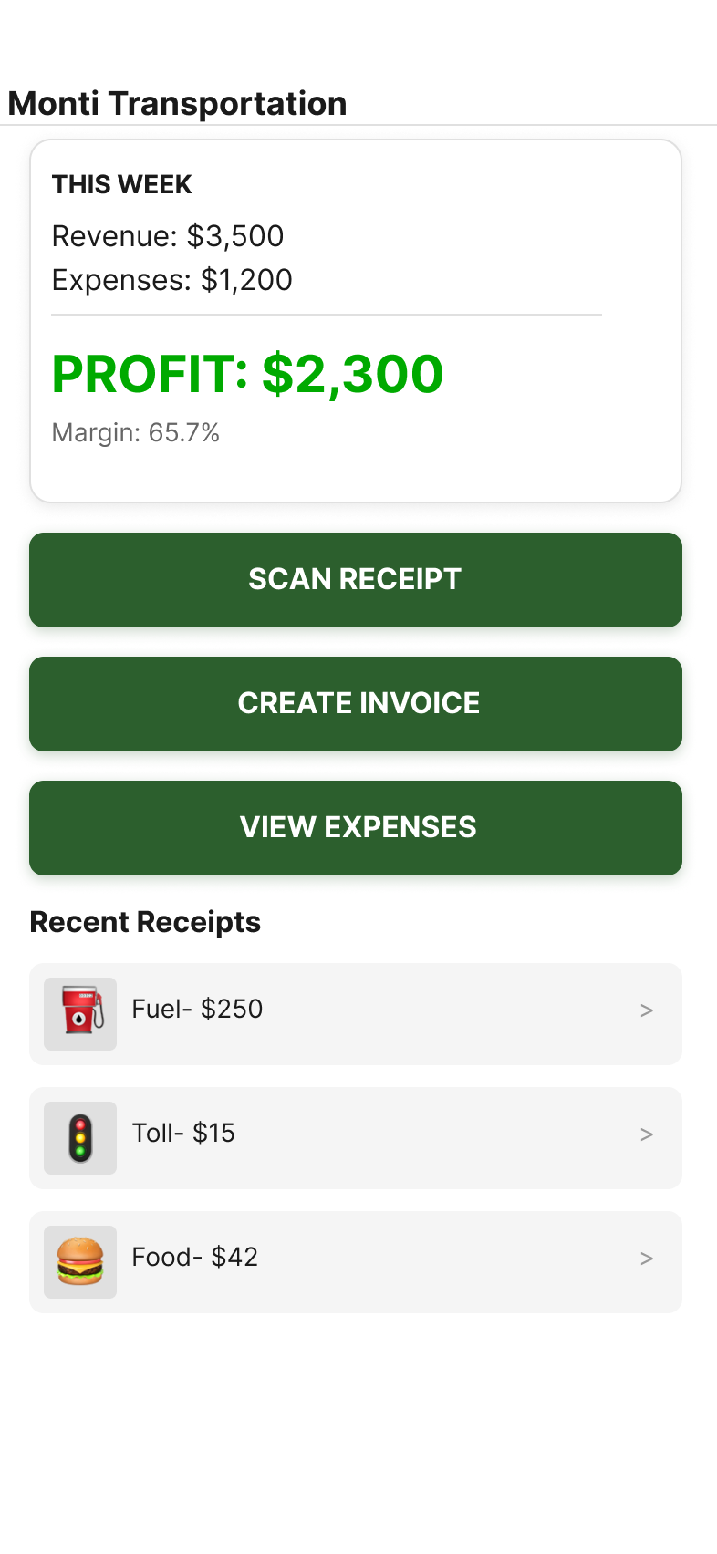 Monti Transportation app screen