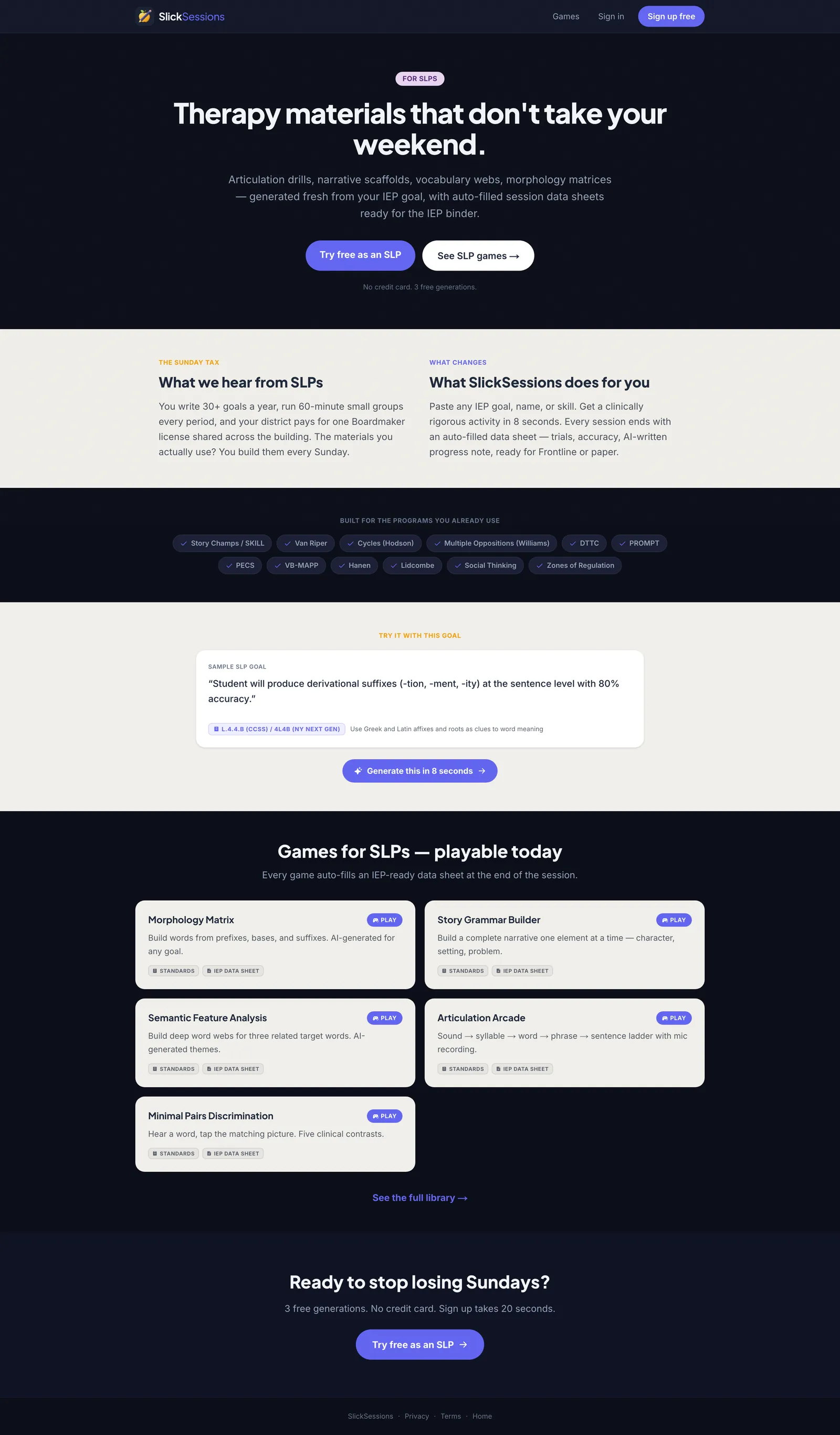 Speech-Language Pathology role landing page