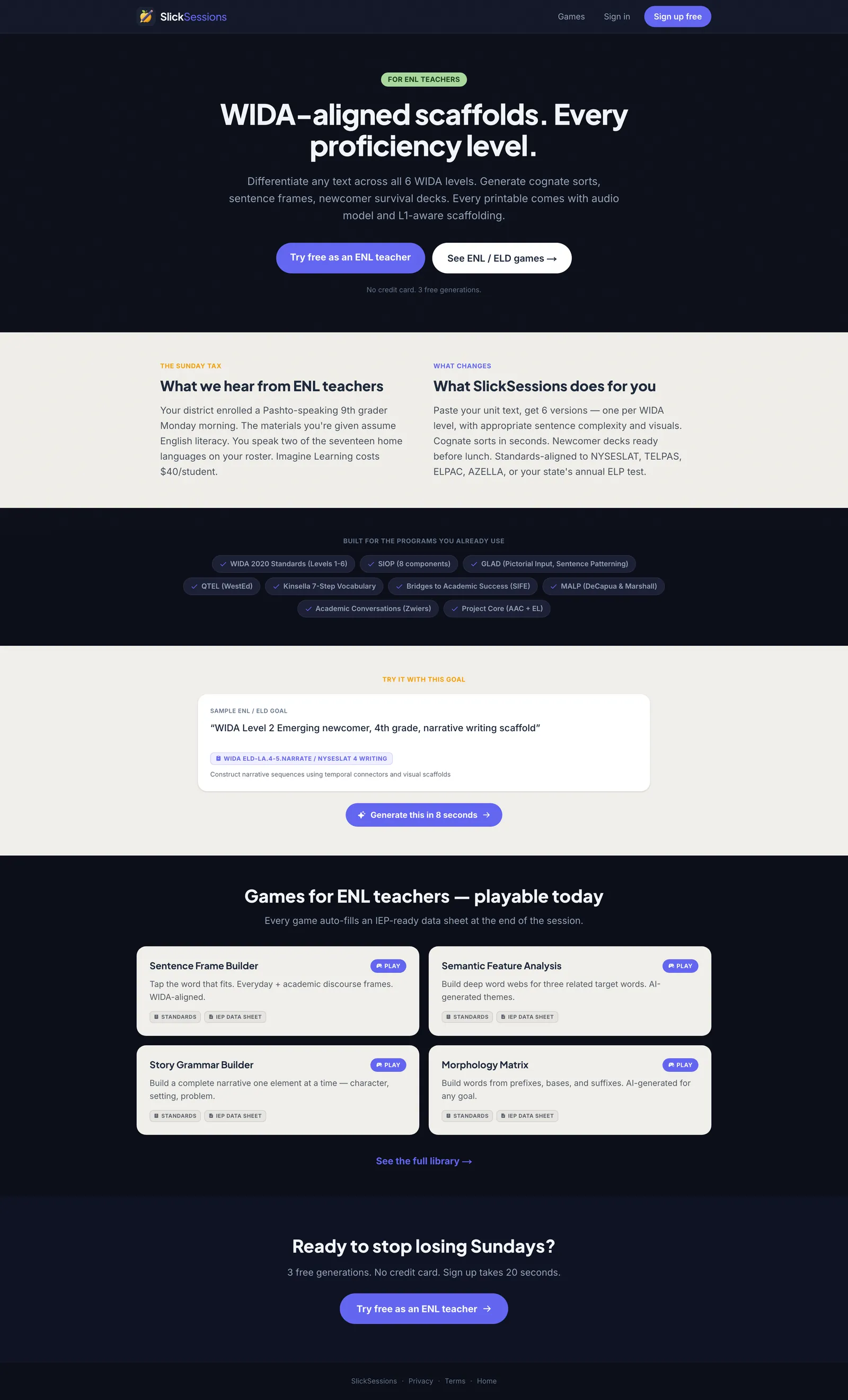 ENL/ESL Teacher role landing page