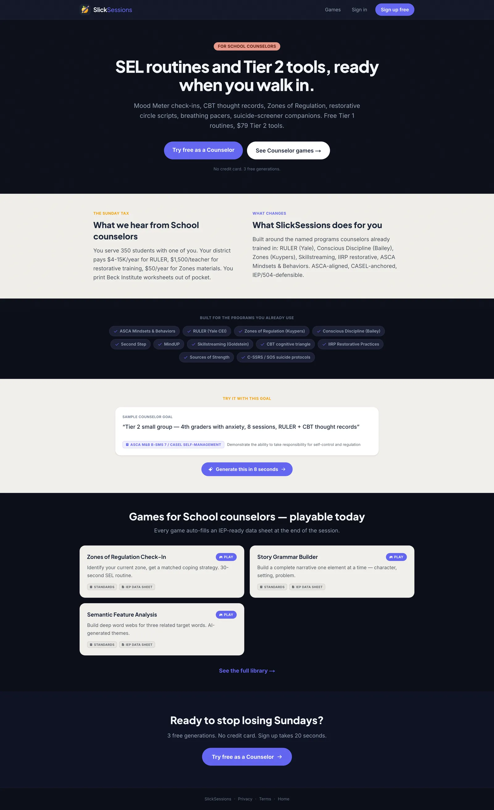 School Counselor role landing page