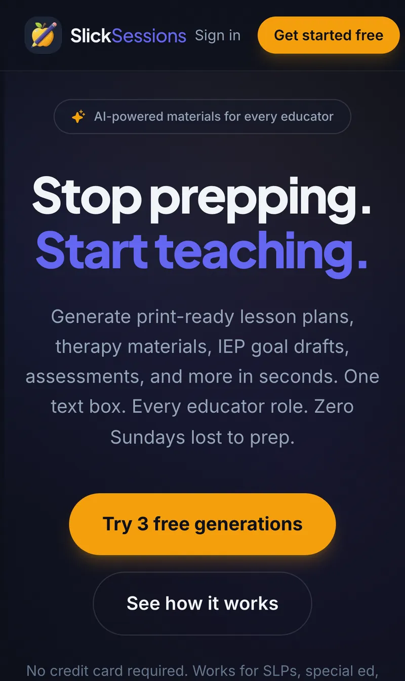 SlickSessions app screen